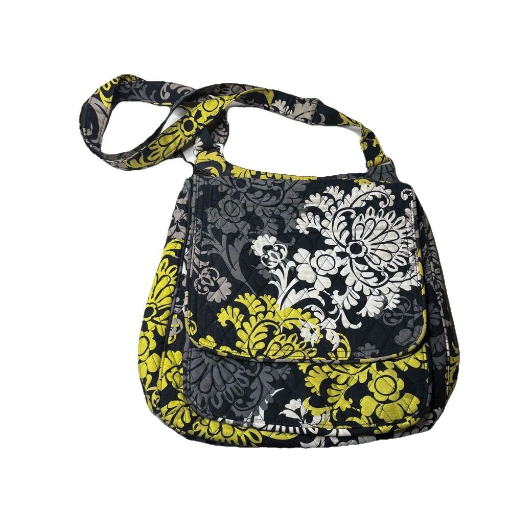 Vera Bradley Mailbag Crossbody Shoulder bag Purse Baroque Pattern Yellow Black